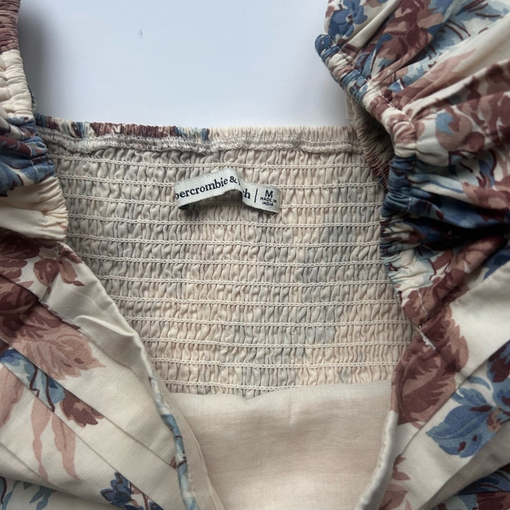 Abercrombie & Fitch The Emerson Poplin Puff Sleeve Midi Dress — Smocked Back m - Picture 12 of 14